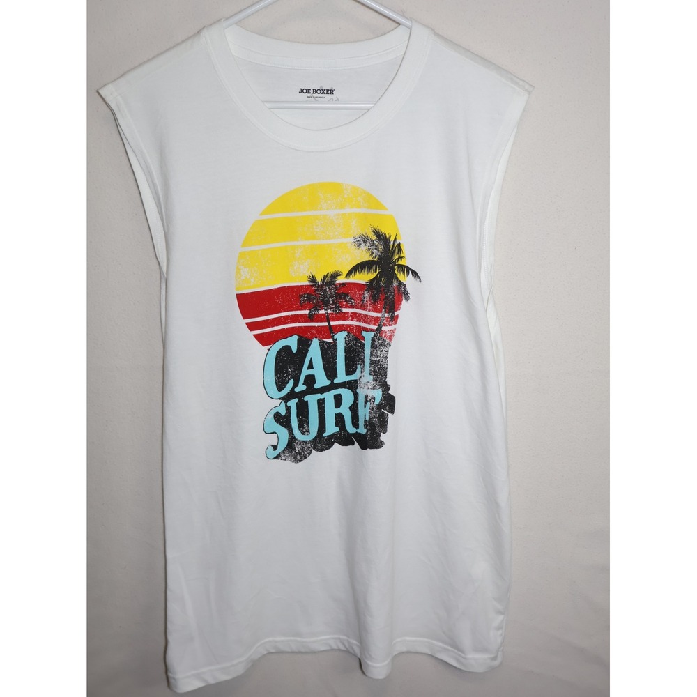 Joe Boxer Mens Cali Surf Graphic Muscle Tee White Sleeveless Shirt XL